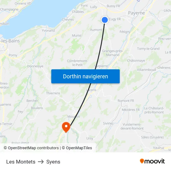 Les Montets to Syens map