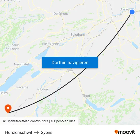 Hunzenschwil to Syens map