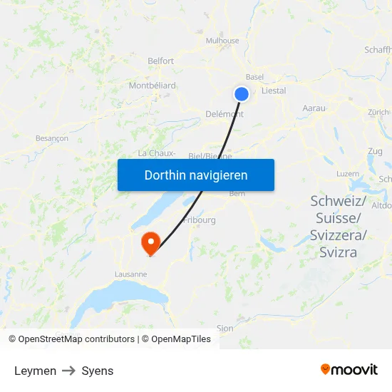 Leymen to Syens map
