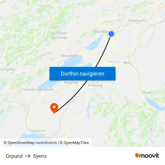Orpund to Syens map