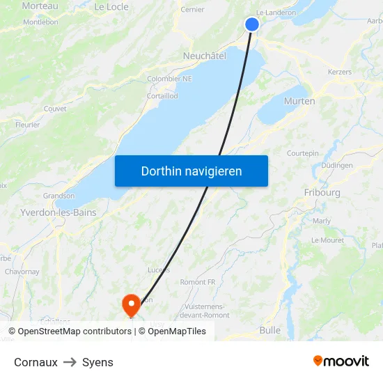 Cornaux to Syens map