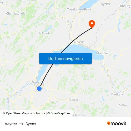 Veyrier to Syens map