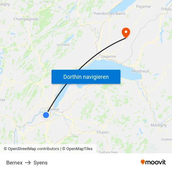 Bernex to Syens map