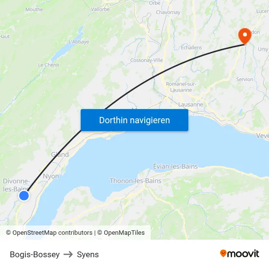 Bogis-Bossey to Syens map