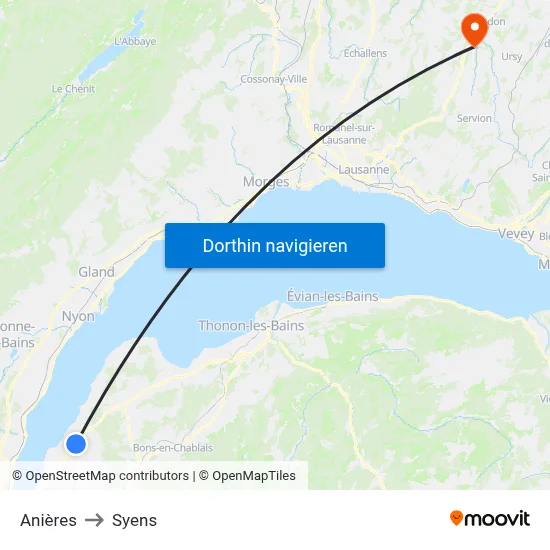 Anières to Syens map
