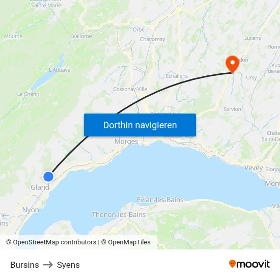Bursins to Syens map
