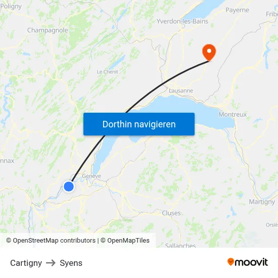Cartigny to Syens map