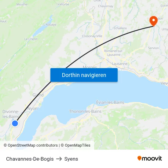 Chavannes-De-Bogis to Syens map