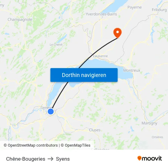 Chêne-Bougeries to Syens map