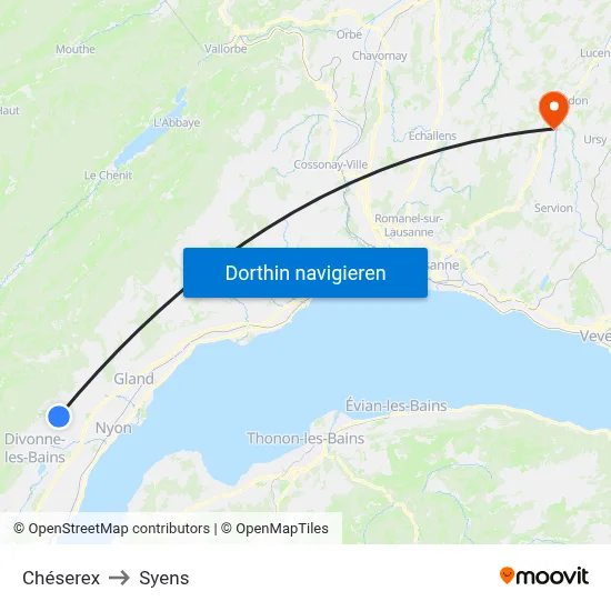 Chéserex to Syens map
