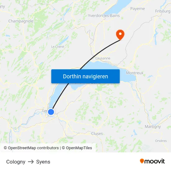 Cologny to Syens map