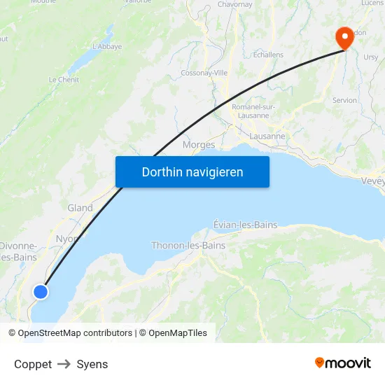 Coppet to Syens map