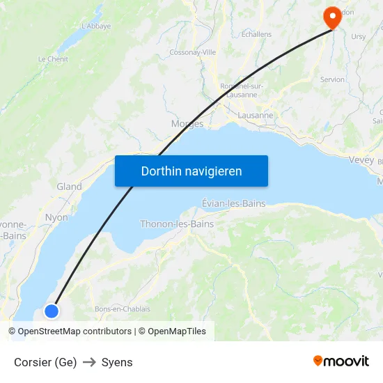 Corsier (Ge) to Syens map