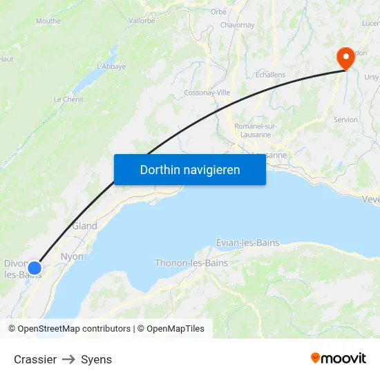 Crassier to Syens map