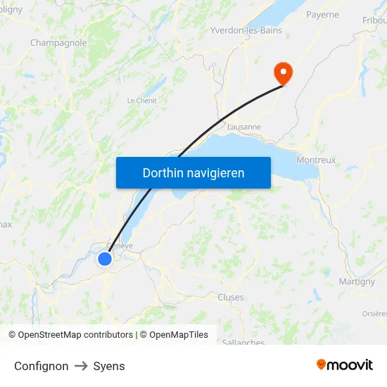 Confignon to Syens map