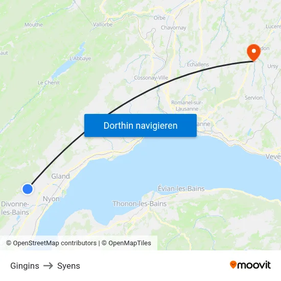 Gingins to Syens map