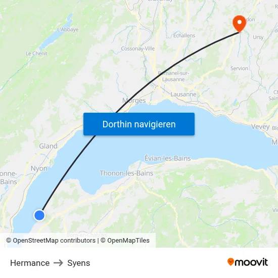 Hermance to Syens map
