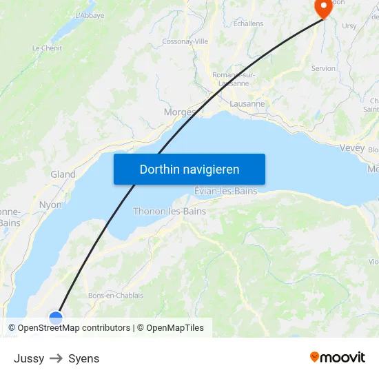 Jussy to Syens map