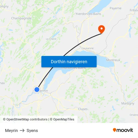 Meyrin to Syens map