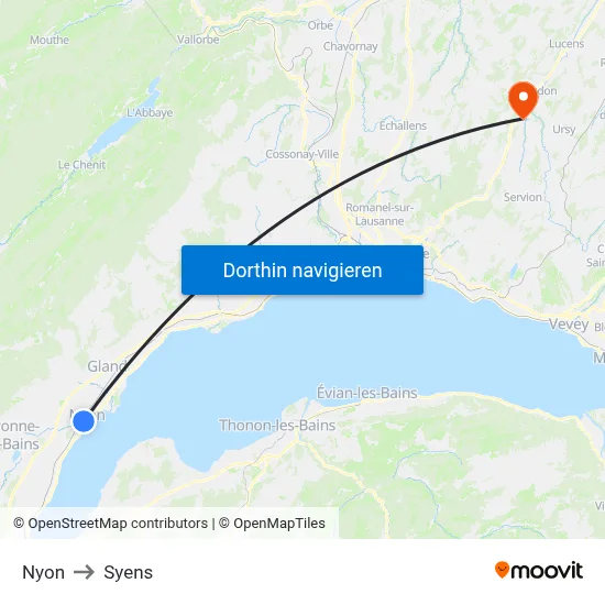 Nyon to Syens map