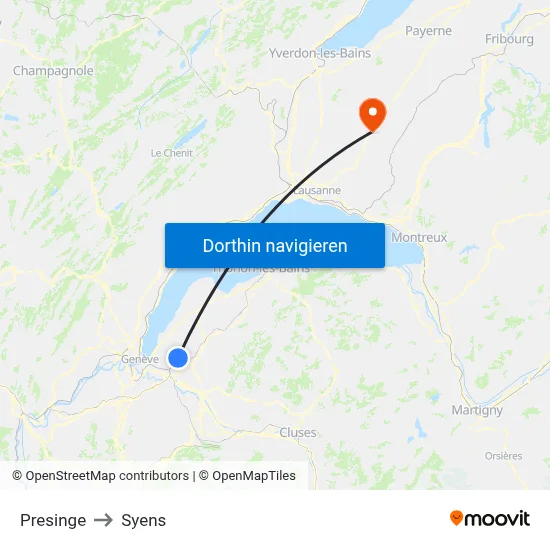 Presinge to Syens map