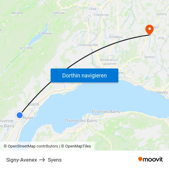 Signy-Avenex to Syens map