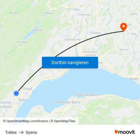 Trélex to Syens map