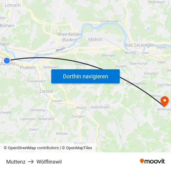 Muttenz to Wölflinswil map