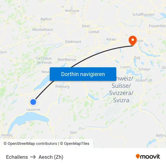 Echallens to Aesch (Zh) map