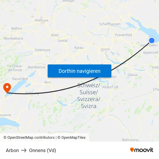 Arbon to Onnens (Vd) map