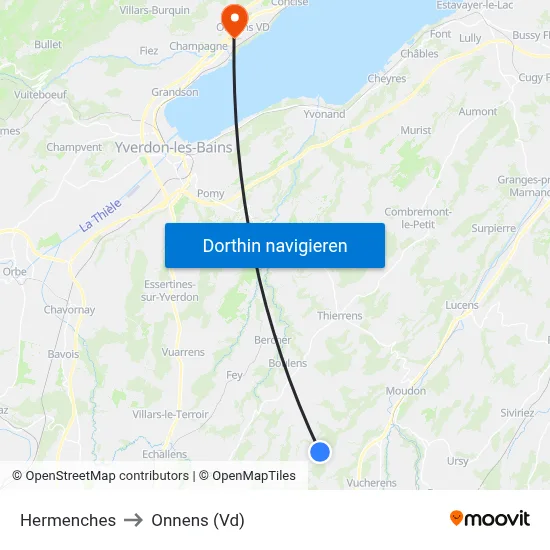 Hermenches to Onnens (Vd) map