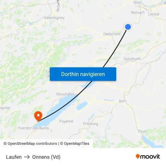 Laufen to Onnens (Vd) map
