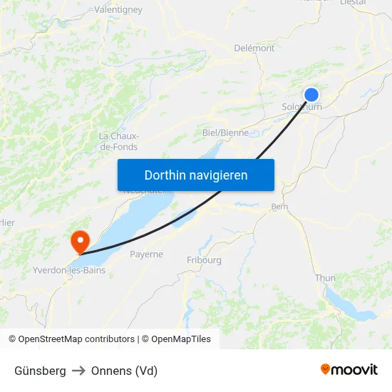Günsberg to Onnens (Vd) map