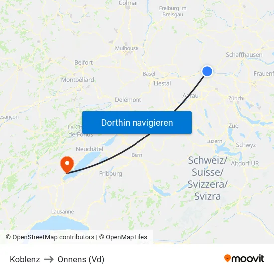 Koblenz to Onnens (Vd) map