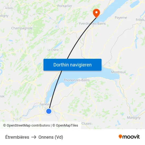 Étrembières to Onnens (Vd) map