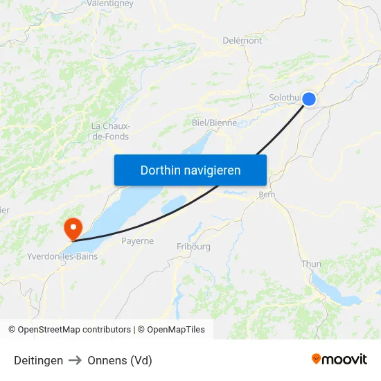 Deitingen to Onnens (Vd) map