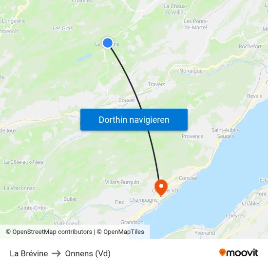 La Brévine to Onnens (Vd) map