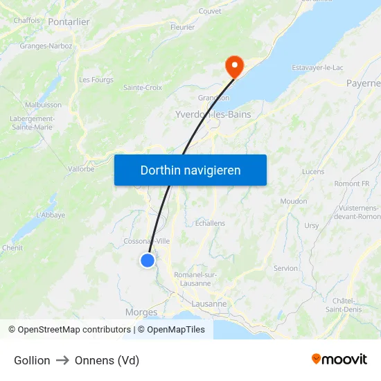 Gollion to Onnens (Vd) map