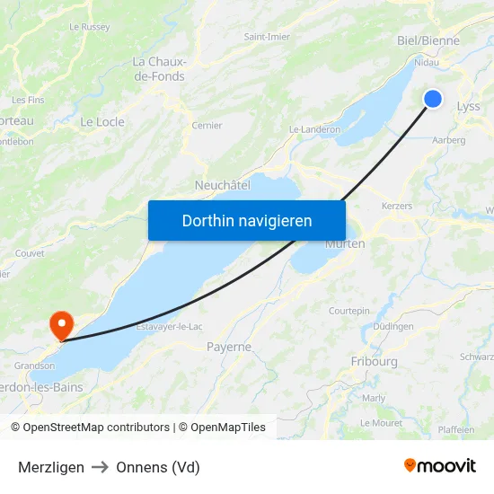 Merzligen to Onnens (Vd) map