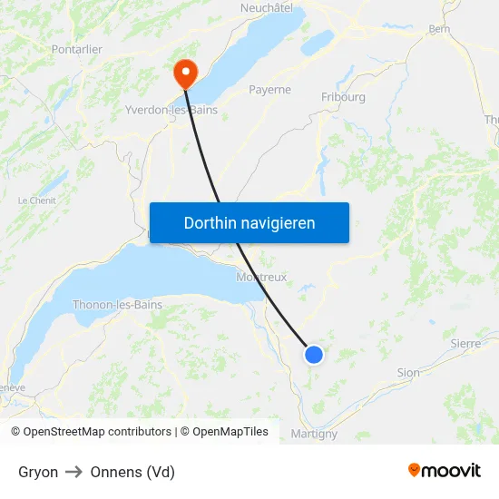 Gryon to Onnens (Vd) map