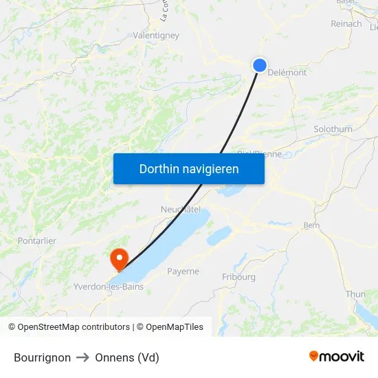Bourrignon to Onnens (Vd) map