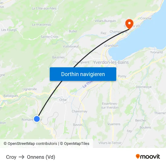 Croy to Onnens (Vd) map