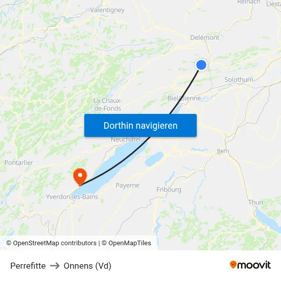Perrefitte to Onnens (Vd) map