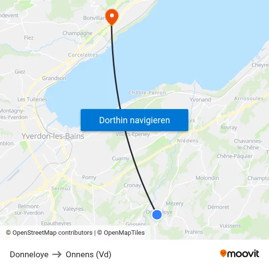 Donneloye to Onnens (Vd) map