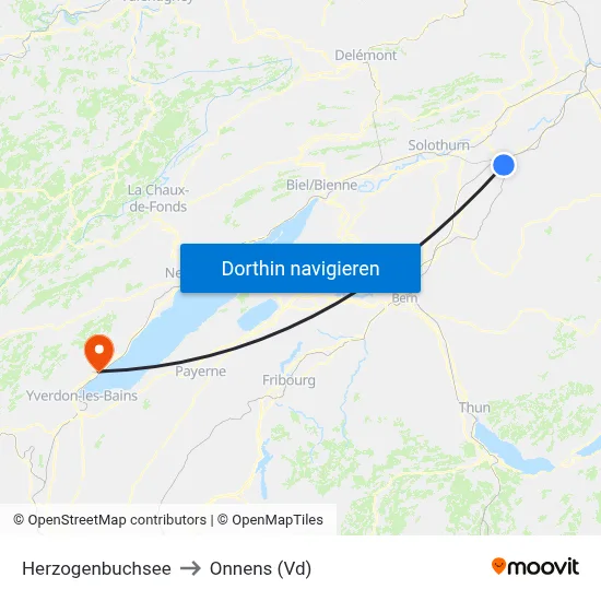 Herzogenbuchsee to Onnens (Vd) map