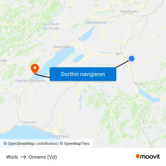 Worb to Onnens (Vd) map
