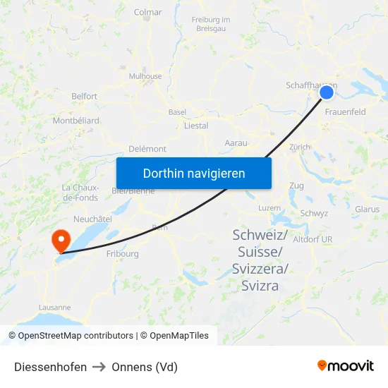 Diessenhofen to Onnens (Vd) map