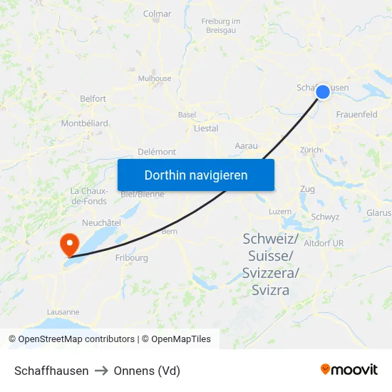 Schaffhausen to Onnens (Vd) map