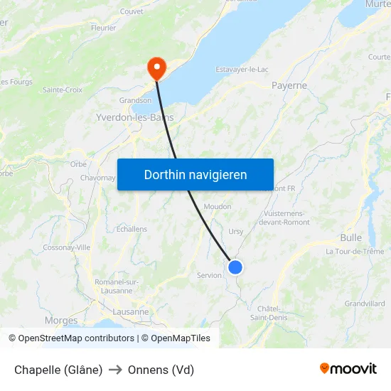 Chapelle (Glâne) to Onnens (Vd) map