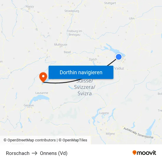 Rorschach to Onnens (Vd) map